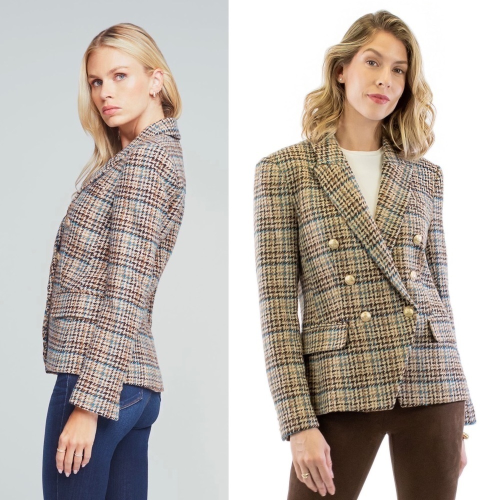 NWT L’AGENCE Kenzie Tweed Plaid Check Double Breasted Wool Academia Blazer 2 - Picture 4 of 16